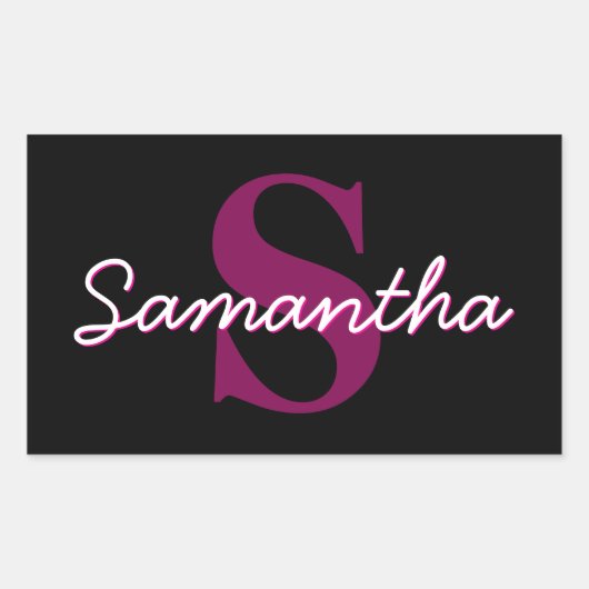Schattige  Roze & Zwart Monogram Script Rechthoekige Sticker (Voorkant)