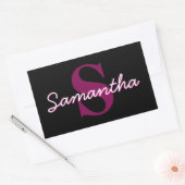 Schattige Roze & Zwart Monogram Script Rechthoekige Sticker (Envelop)