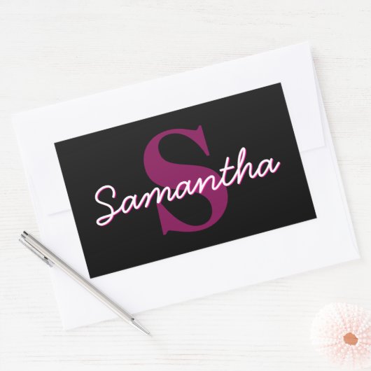 Schattige  Roze & Zwart Monogram Script Rechthoekige Sticker (Envelop)