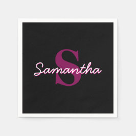 Schattige  Roze & Zwart Monogram Script Servet