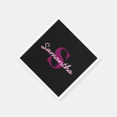 Schattige Roze & Zwart Monogram Script Servet (Hoek)