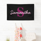 Schattige Roze & Zwart Monogram Script Spandoek (Insitu)