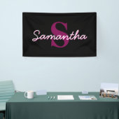 Schattige Roze & Zwart Monogram Script Spandoek (Beurs)