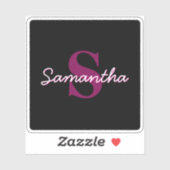 Schattige Roze & Zwart Monogram Script Sticker (Vel)