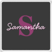 Schattige Roze & Zwart Monogram Script Sticker (Voorkant)