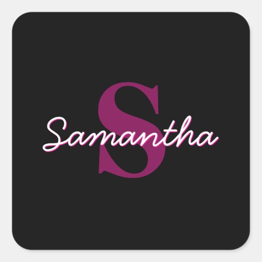 Schattige Roze & Zwart Monogram Script Vierkante Sticker (Voorkant)