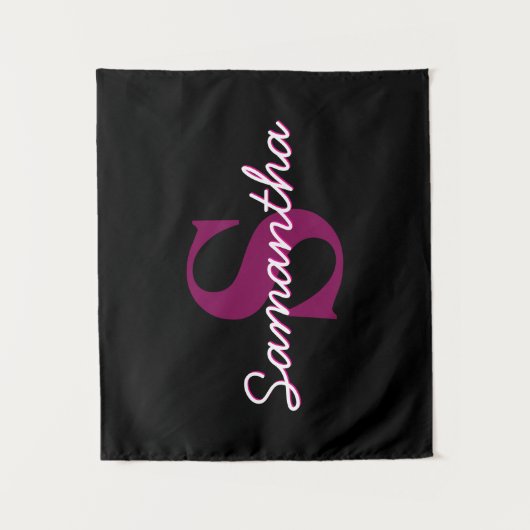 Schattige  Roze & Zwart Monogram Script Wandkleed (Voorkant)