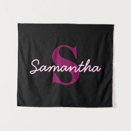 Schattige  Roze & Zwart Monogram Script Wandkleed