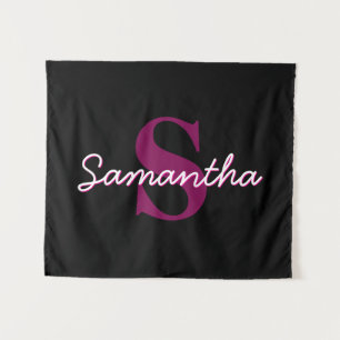 Schattige Roze & Zwart Monogram Script Wandkleed