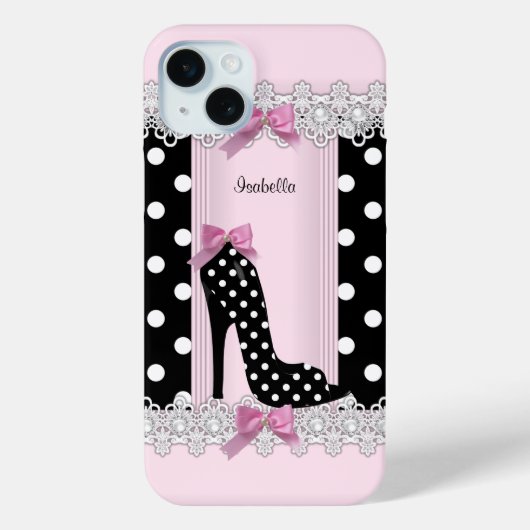 Schattige Roze Zwart Polka Dots High Heel Case-Mate iPhone Case (Achterkant)