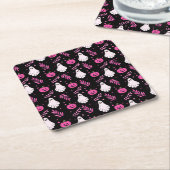 Schattige Roze Zwart Wit Halloween Party Kartonnen Onderzetters (Schuin)