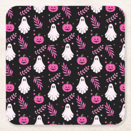 Schattige Roze Zwart Wit Halloween Party Kartonnen Onderzetters