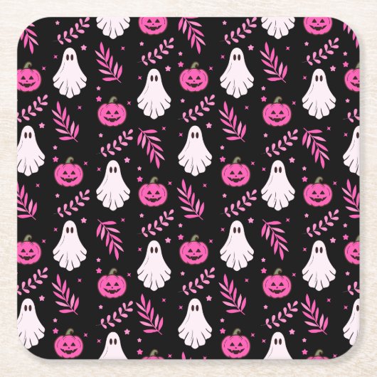 Schattige Roze Zwart Wit Halloween Party Kartonnen Onderzetters (Voorkant)