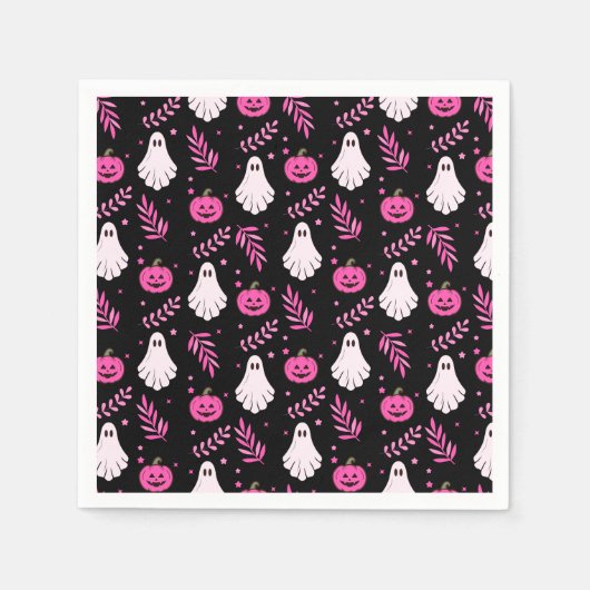 Schattige Roze Zwart Wit Halloween Party Servet (Voorkant)