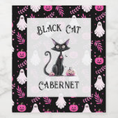 Schattige Roze Zwart Wit Halloween Party Wijn Etiket (Enkel label)