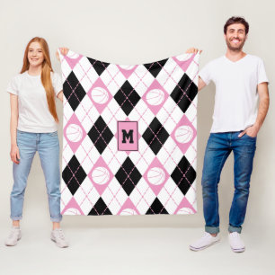 schattige roze zwarte witte basketbal met de naam  fleece deken