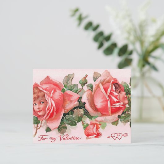 schattige  rozen kinder Valentijn Briefkaart (Staand voorkant)