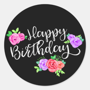 Schattige Rozen & Moderne Strepen Trendy Verjaarda Ronde Sticker