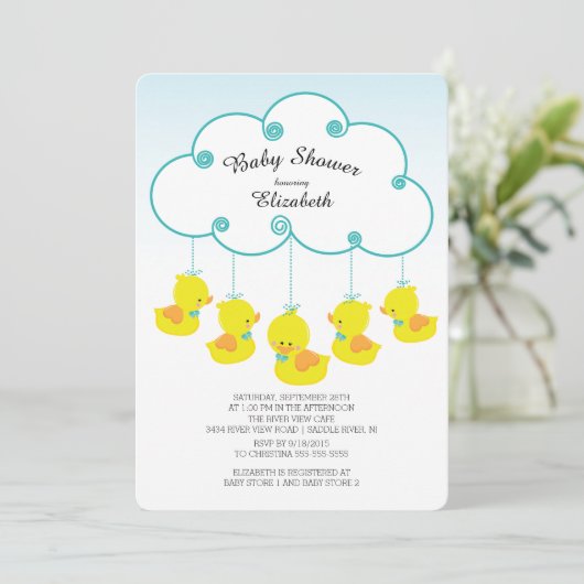 Schattige Rubber Duck Baby Douche Uitnodigingen (Staand voorkant)