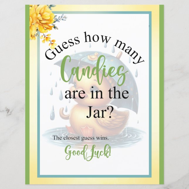 Schattige Rubber Duck Baby shower Candy Jar Game (Voorkant)