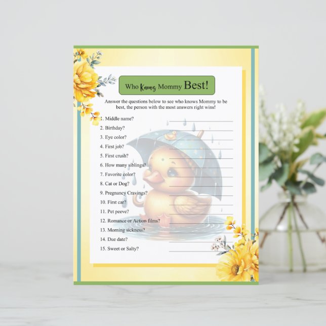 Schattige Rubber Duck Baby shower die weet mama sp (Staand voorkant)