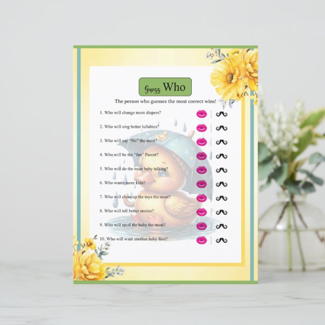 Schattige Rubber Duck Baby shower Raad wie spel (Staand voorkant)