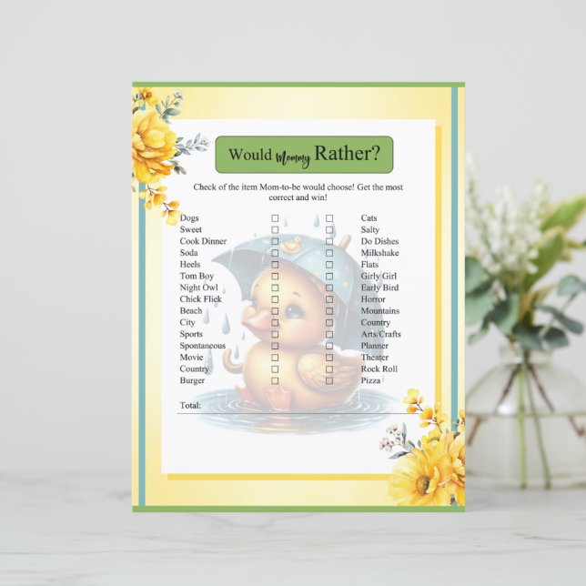 Schattige Rubber Duck Baby shower zou mama liever (Staand voorkant)