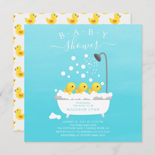 Schattige Rubber Duck Triplets Baby shower Kaart (Voorkant / Achterkant)
