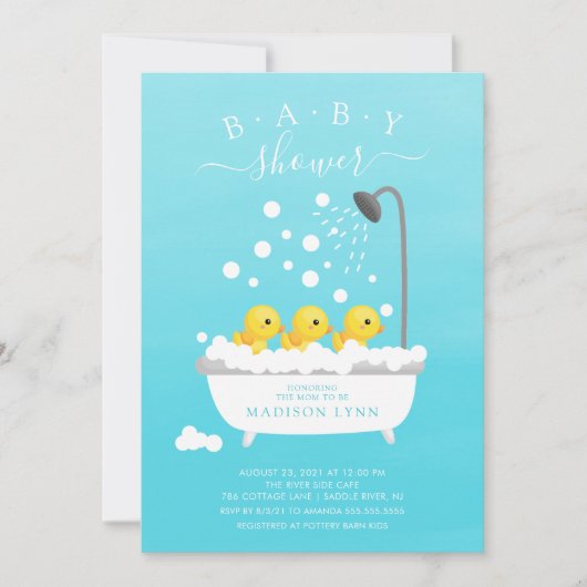 Schattige Rubber Duck Triplets Baby shower Uitnodi Kaart (Voorkant)