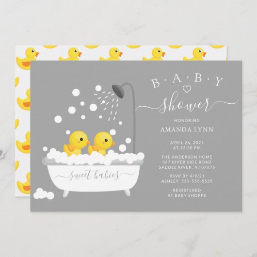 Schattige Rubber Duck Twins Baby shower Kaart (Voorkant / Achterkant)