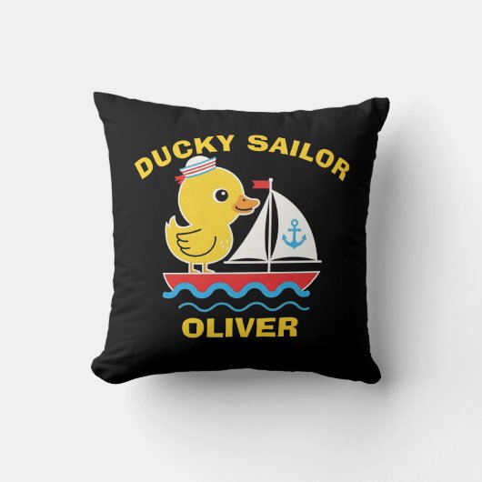 Schattige Rubber Eend Boot Eendje Zeiler Kussen (Voorkant)
