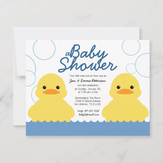 schattige rubberducky TWIN-BABY SHOWER Kaart (Voorkant)