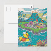 Schattige rubberen eend voor een vulkaan briefkaart (Voorkant / Achterkant)