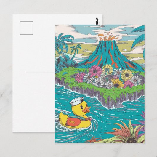 Schattige rubberen eend voor een vulkaan briefkaart (Voorkant / Achterkant)