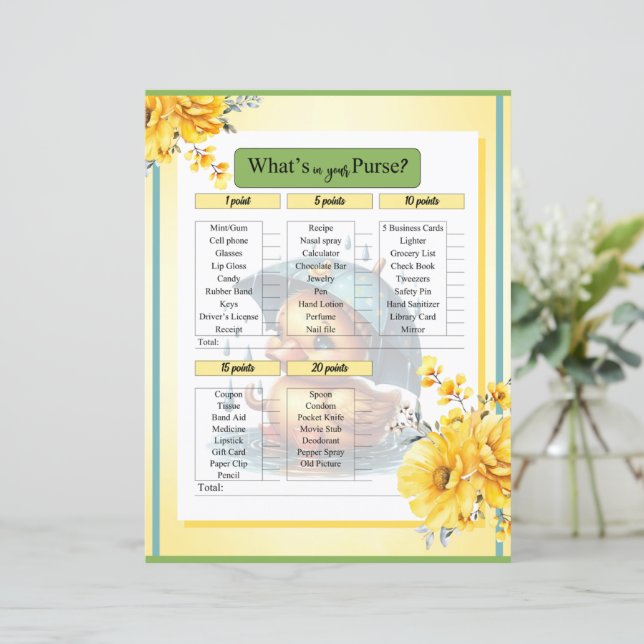 Schattige Ruber Duck Baby shower In uw Purse Game (Staand voorkant)