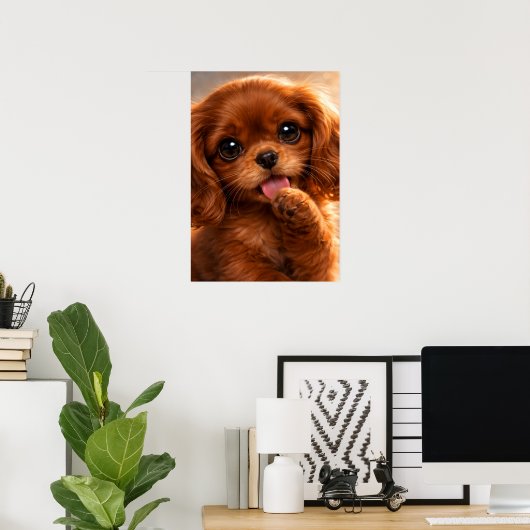 Schattige Ruby Cavalier Spaniel Poster (Thuiskantoor)