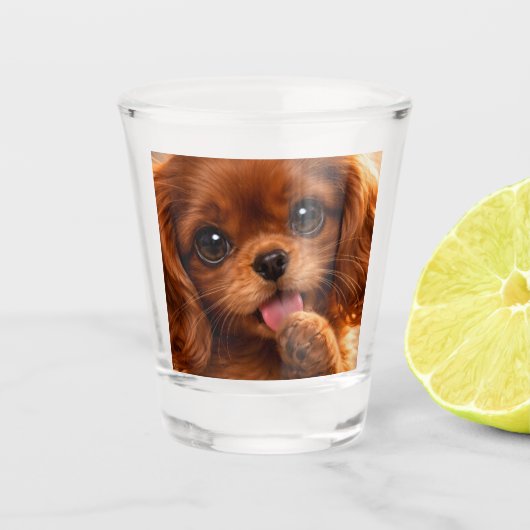 Schattige Ruby Cavalier Spaniel Shot Glas (Voorkant)