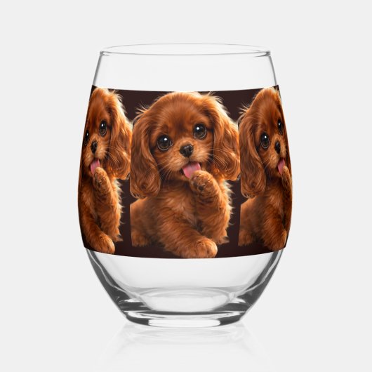 Schattige Ruby Cavalier Spaniel Wijnglas Zonder Voet (Achterkant)