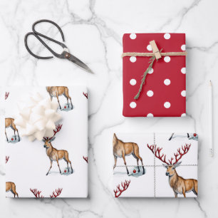 Schattige Rudolf Het Rendier Kerst Waterverf Inpakpapier Vel