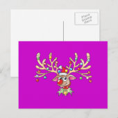Schattige Rudolf Reindeer met kerstverlichting Uit Feestdagenkaart (Voorkant / Achterkant)