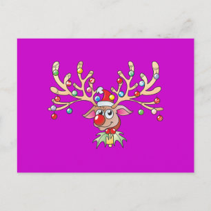 Schattige Rudolf Reindeer met kerstverlichting Uit Feestdagenkaart