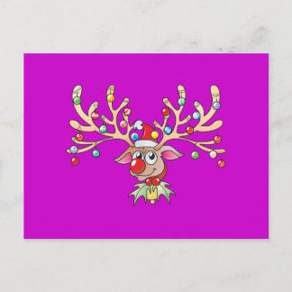 Schattige Rudolf Reindeer met kerstverlichting Uit Feestdagenkaart