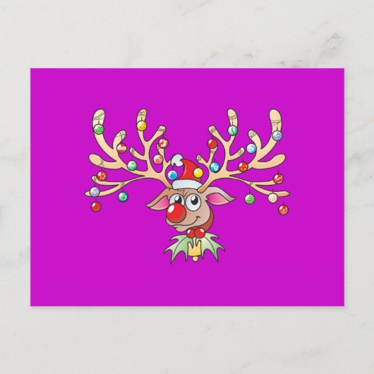 Schattige Rudolf Reindeer met kerstverlichting Uit Feestdagenkaart (Voorkant)