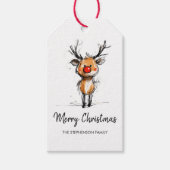 Schattige Rudolf Rendier Kerstmis Cadeaulabel (Voorkant)