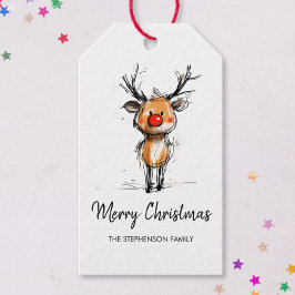 Schattige Rudolf Rendier Kerstmis Cadeaulabel