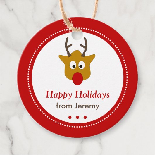 Schattige Rudolph de Rendier Rode Kerst Feestdagen Bedankjes Labels (Voorkant)