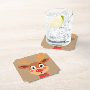 Schattige Rudolph de rode neus rendieren papier On Kartonnen Onderzetters