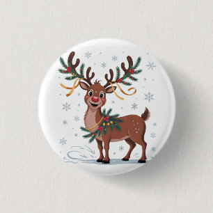 Schattige Rudolph met gouden accenten Ronde Button 3,2 Cm