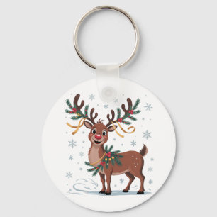 Schattige Rudolph met gouden accenten Sleutelhanger