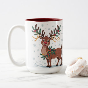Schattige Rudolph met gouden accenten Tweekleurige Koffiemok